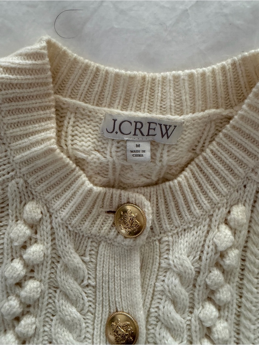 J. Crew Cream Cable-Knit Cardigan with Gold Buttons - Picture 2 of 2